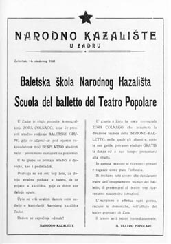 Obavijest o pokretanju Baletske škole Narodnog Kazališta pod vodstvom koreografkinje Zore Colnago