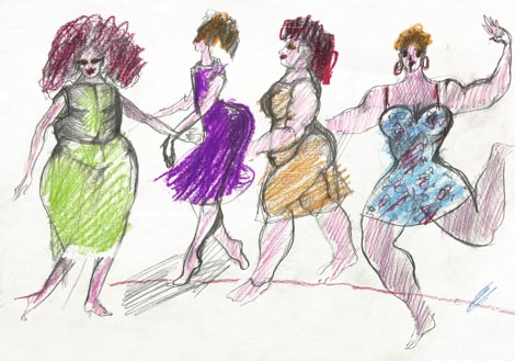 kostimografske skice za predstavu Big is Beautiful, kor. Mirjana Preis, 1999.