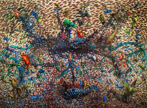 Vice Tomasović, Ex Nihilo 1, 2014., akril na medijapanu, 200 x 270 cm (triptih)